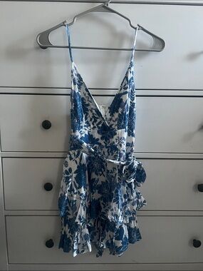 Blue Floral romper with Tie Waist